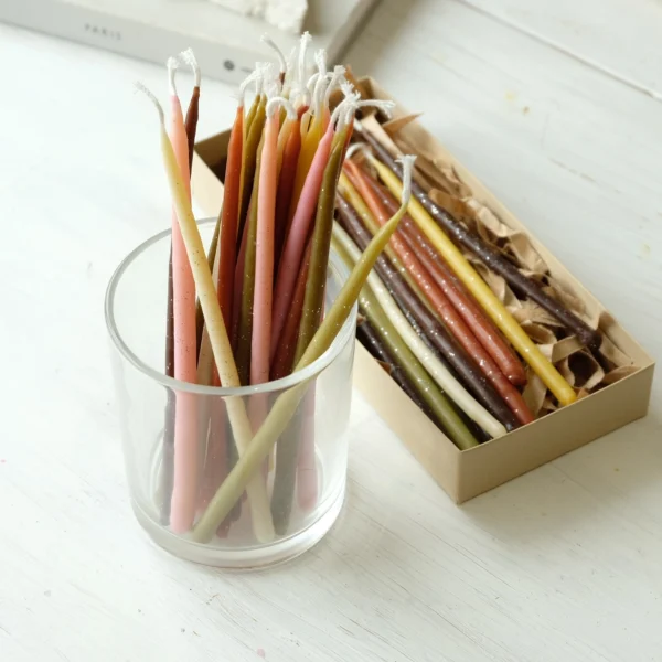 Κεράκια γενεθλίων από χρωματιστό μελισσοκέρι και γκλιτερ (15τεμ)